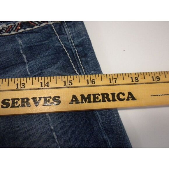 Miss Me Jeans 26 Blue Denim Signature Boot Rhinestone Embellished Distressed - Picture 15 of 16